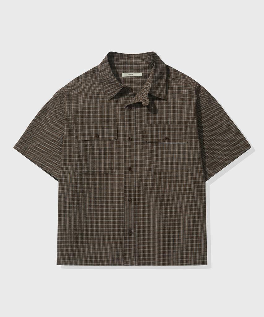 KIIMUIR [Crop] Rolled-Up Check Crop Short Sleeve Shirt_Brown [Select Sleeveless]