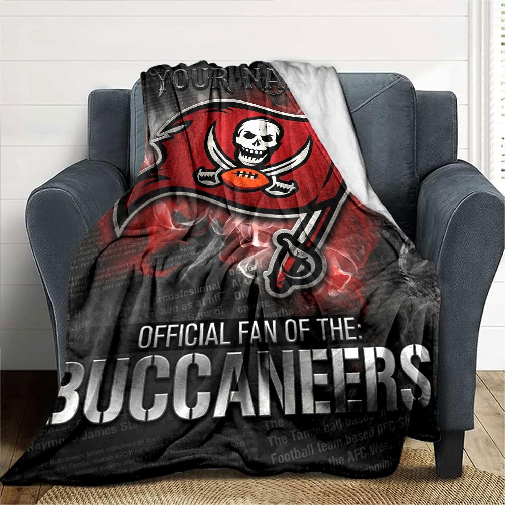 Name Custom Tampa Bay Buccaneers Logo Print Flannel Blanket High Quality Warm Comfortable Cover for All Seasons Perfect for Gifts Home Decor