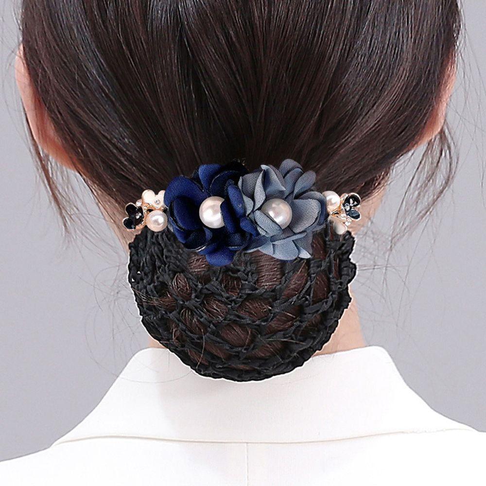 Pearl for Stewardess Nurse Flower Hairnet Women Spring Clip Mesh Snood Korean Style Headwear