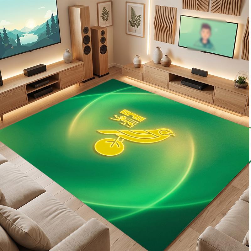 Norwich City Football Print Crystal Velvet Rug, Comfortable Water Absorbent Non Slip Indoor Floor Carpet