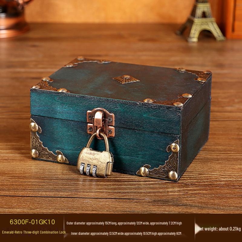 Vintage Wooden Jewelry and Storage Box with Lock
