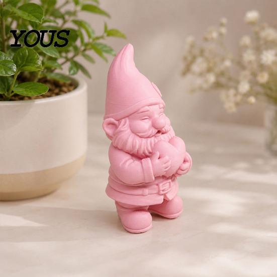 Romantic Home Decor 3D Printed Garden Gnome Statue Holding Heart, Cute Pink Figurine, Weather-Resistant Indoor Stable Tabletop Ornament