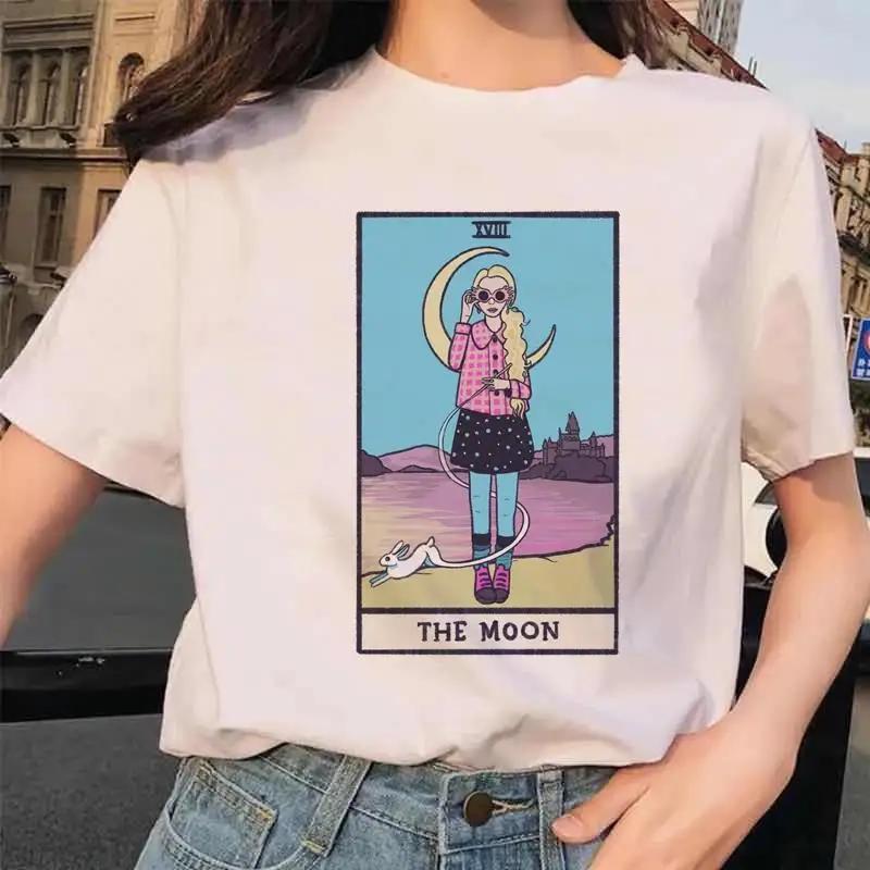 Tarot Card Flower Funny Time Graphic Print T Shirt Fashion Casual Crew Neck Short Sleeve  T Shirt Women
