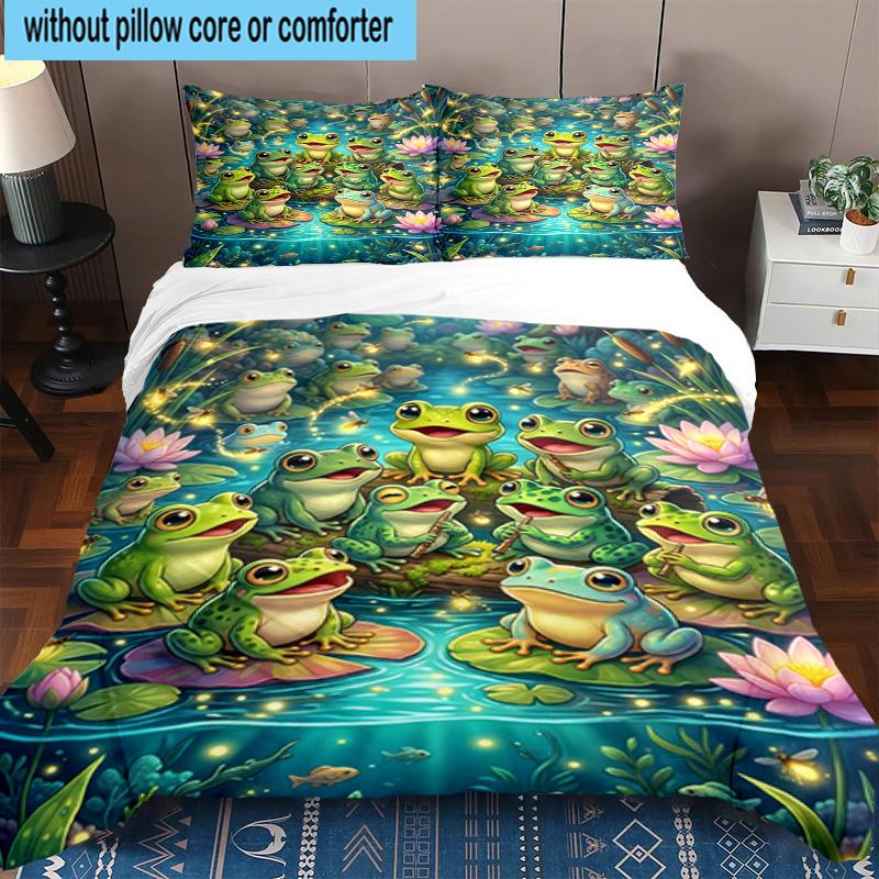 Frog In Top Hat Serenade 3pcs Bedding,Including 1pc Duvet Cover And 2pcs Pillowcases Perfect for Christmas,Ideal for Bedroom, Dormitory