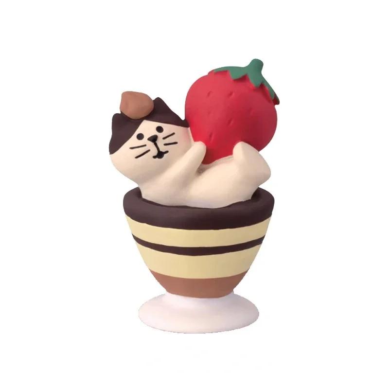 1pc Cat Scene Ornaments Valentine's Day Gifts Chocolate Food and Entertainment INS Strawberry Bread Decoration Resin Ornaments