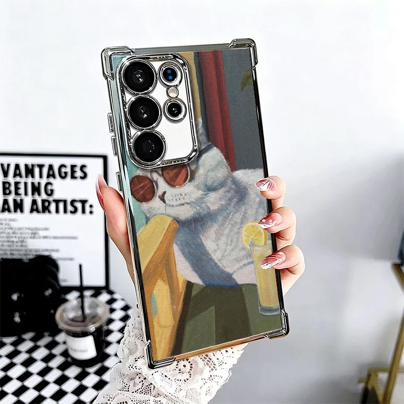 Funny Cats Fashion Style Plating Phone Case For Samsung Galaxy S24 S25 FE S26 Edge S23 Ultra S22 S21 Plus S20 Anti-Fall Airabag