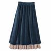 Retro Corduroy Women's Autumn Winter A-Line Midi Skirt Stylish Niche Plaid Color-Block Knee-Length Skirt