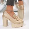 Chunky High Heel Pumps Women Gold Silver Gothic Platform Loafers Woman Fashion Tassels Thick Heeled Party Shoes