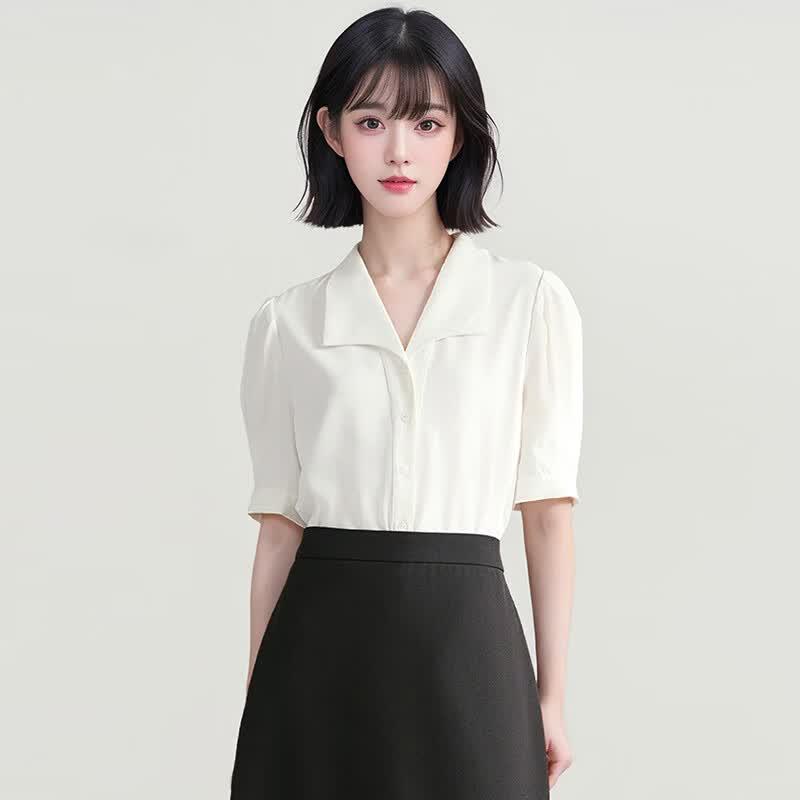 Women s White Short Sleeve Chiffon Blouse 2XL