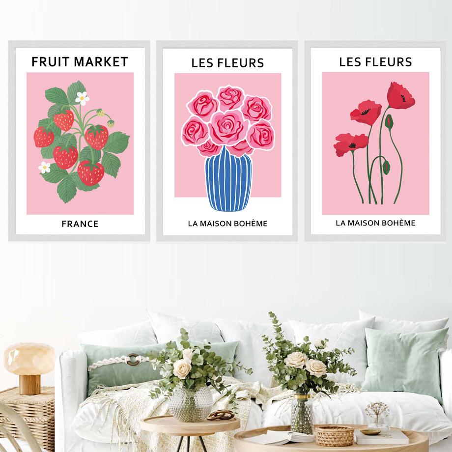Pink Flower Market Matisse Bauhaus Fruit Wall Art Canvas Painting Nordic Posters And Prints Wall Pictures For Living Room Decor
