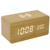 Sveglia digitale in legno con ricarica wireless 3 allarmi Display a LED Controllo audio per camera da letto