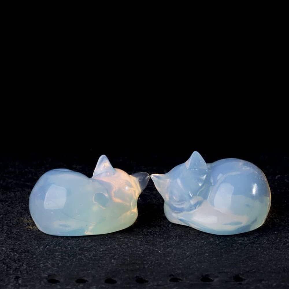 Statue Crystal Sleeping Cat Semi-precious Stone Hand-Carved Kitten Figurine Kitten Statue  Home