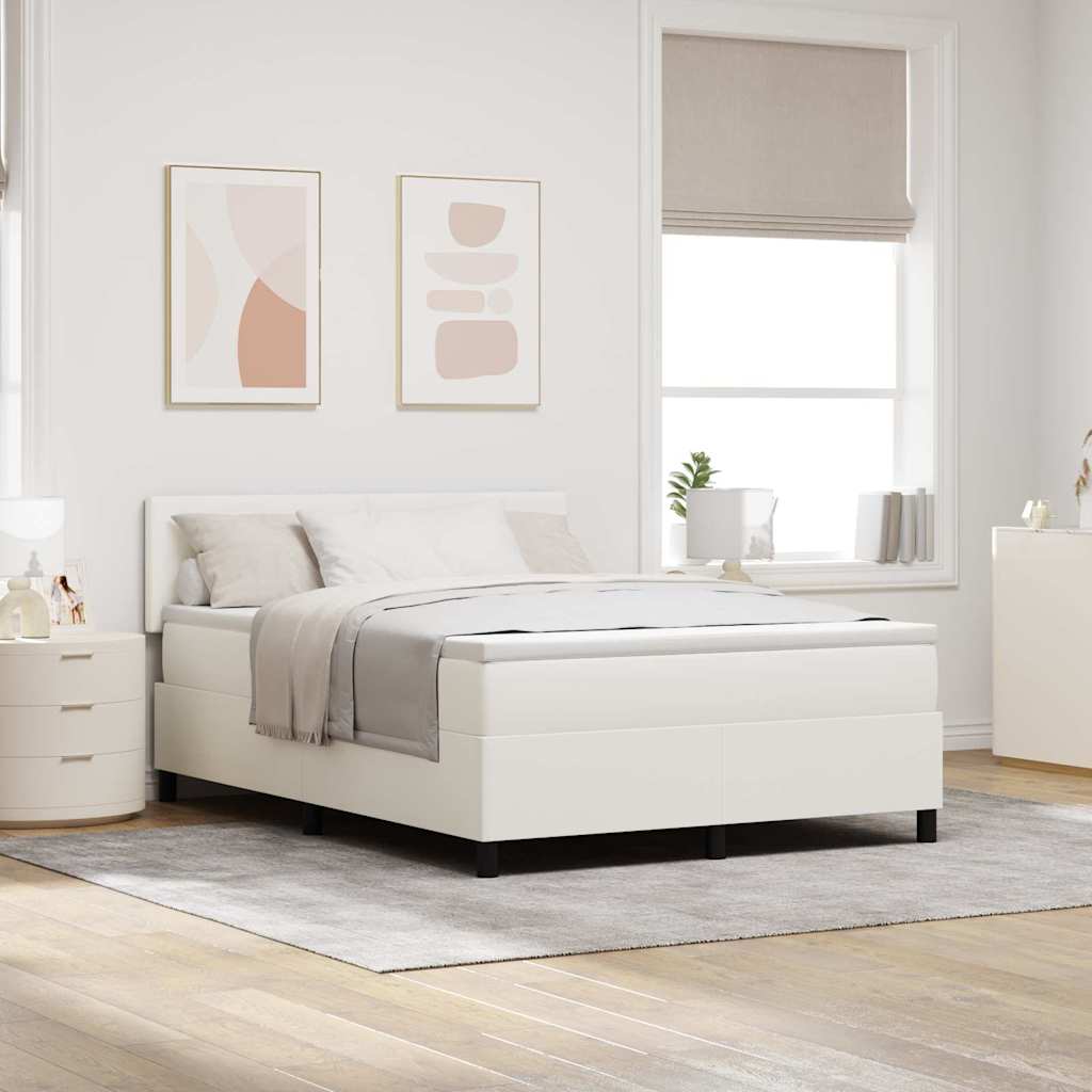 LED Box Spring Bed in Cream and White 160 x 200 cm Cord Fabric