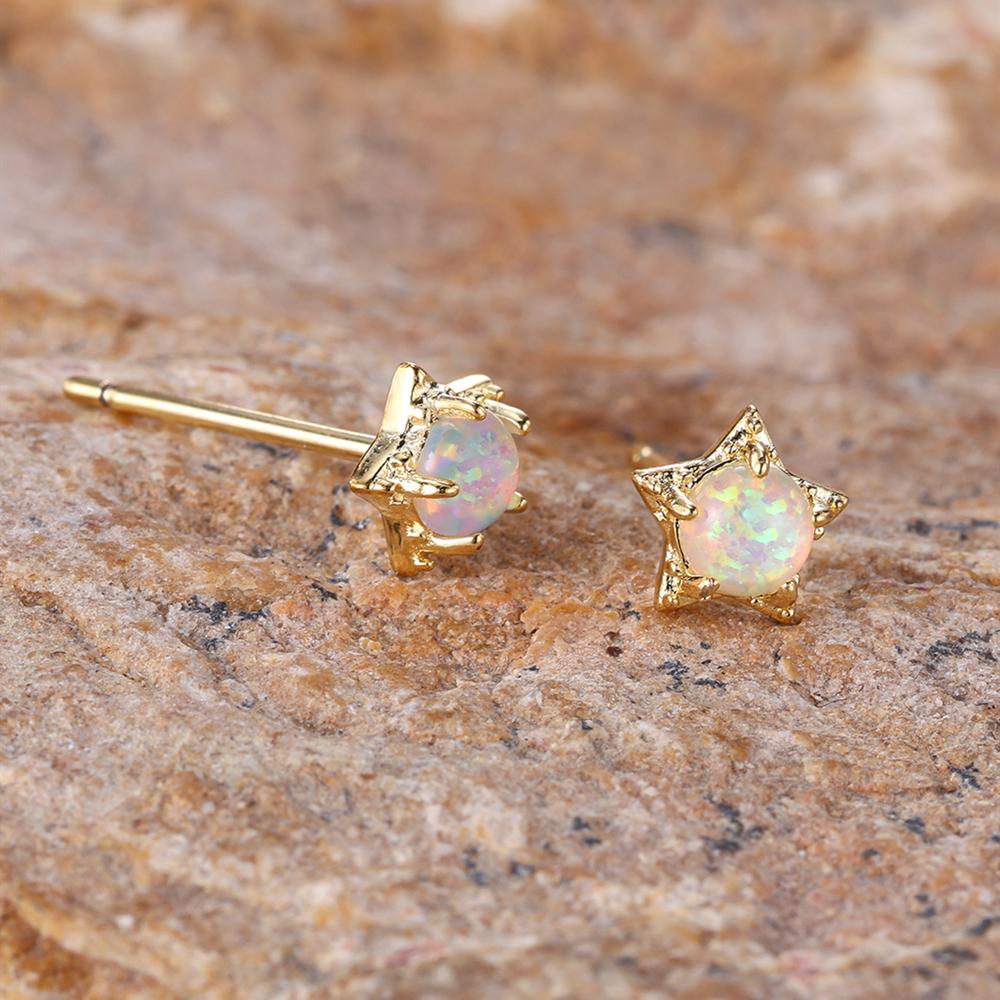 Five-pointed Star White Fire Opal Small Stud Earrings for Women Fashion Gold Color Wedding Jewelry