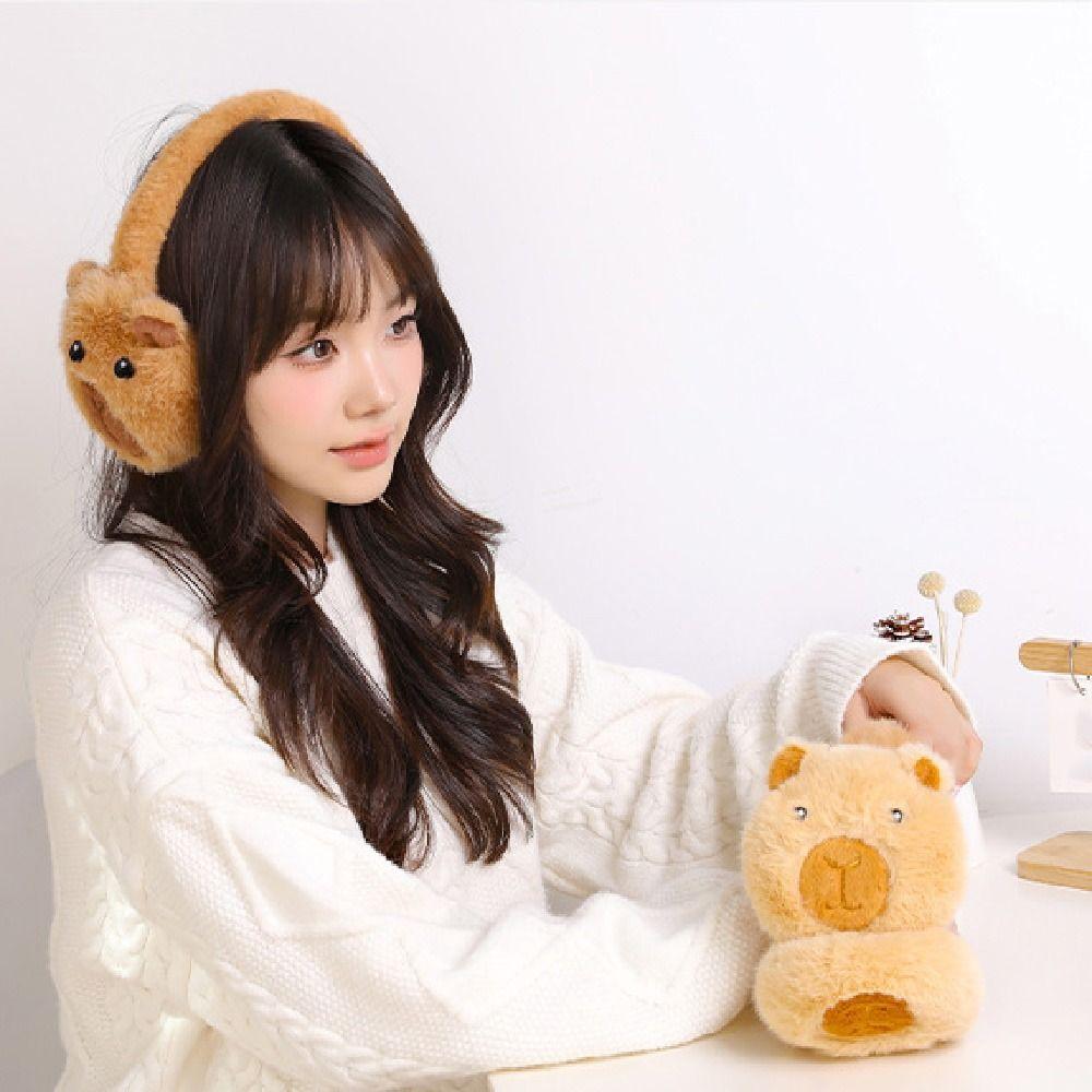 Foldable Capybara Plush Earmuffs Thicken Cute Ear Cover Panda Warm Earflaps Outdoors Activities