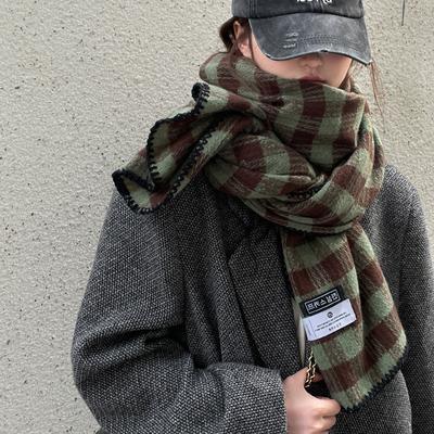 Autumn And Winter New Color Blocked Plaid Scarf For Women Thickened And Warm For Couples Scarf For Students High-End And Versatile