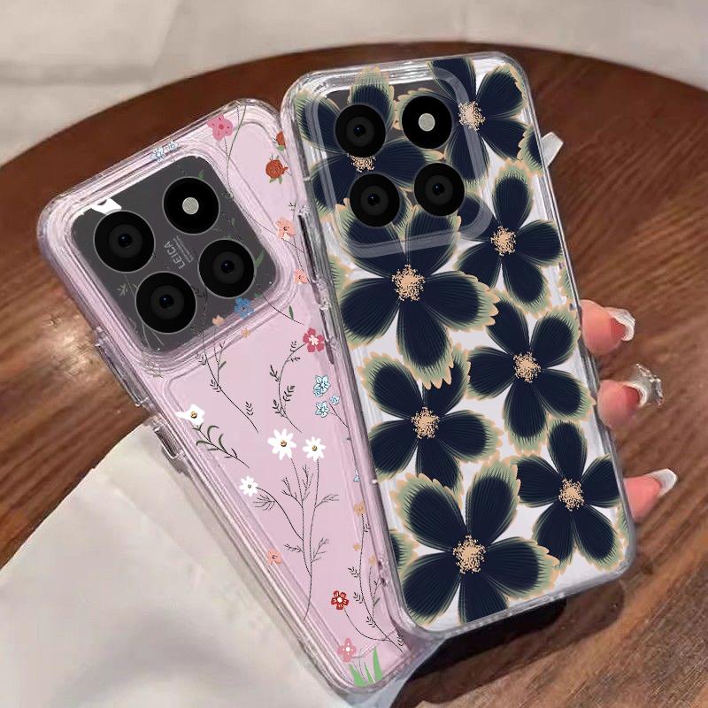 Black Rose Floral Pattern Case For Xiaomi Redmi Note 15 Pro 4G Funda Redmi Note 14 13 Pro 5G Clear TPU Silicone Soft Cover