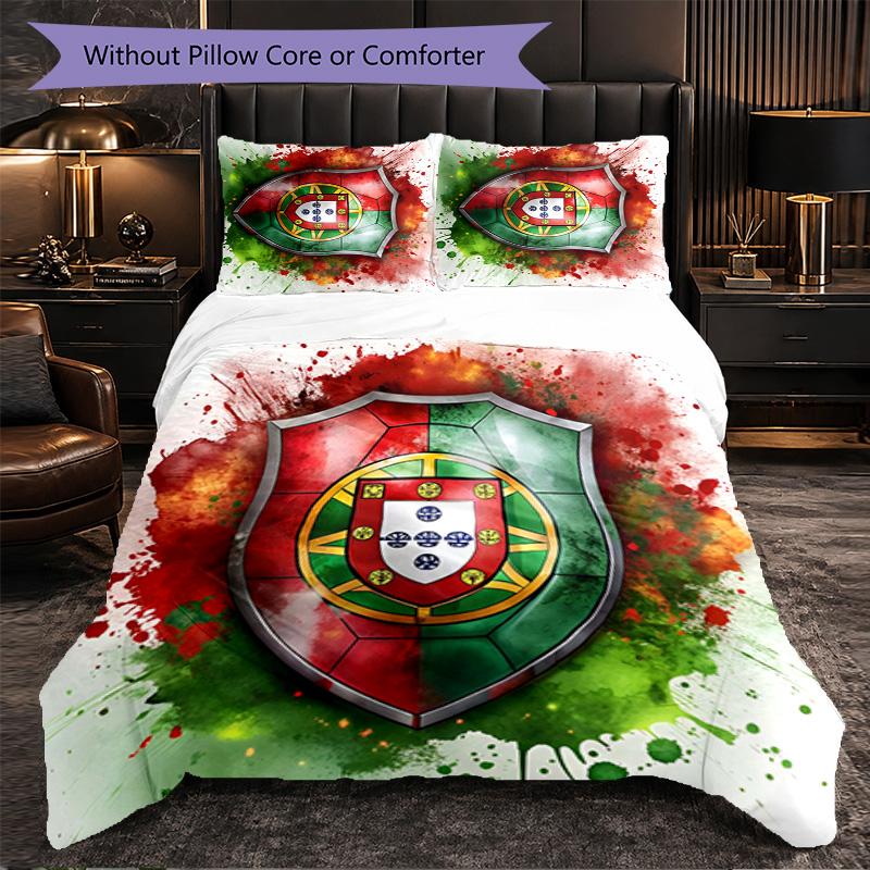 Portugal Nationalmannschaft 3-teiliges Bettwäsche-Set Weiches Bettbezug-Set mit Kissenbezügen Bedrucktes Schlafzimmer-Deko-Set für Zuhause