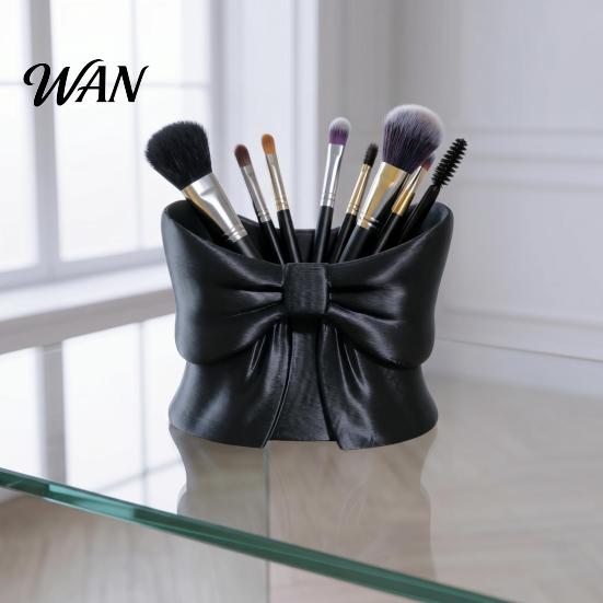 Durable Pen Cup Bow Holder 3D Printed Cute Pencil Cosmetic Brush Organizer Desktop Makeup for School Home Office Supplies Satin Texture