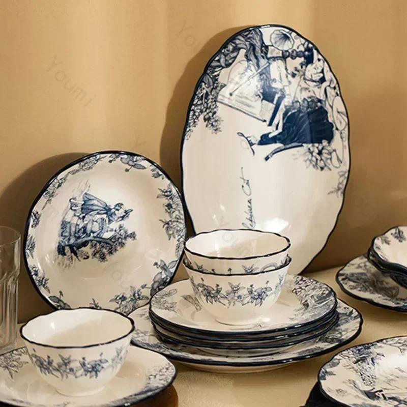 Malowany ręcznie talerz ceramiczny z kwiatami, lekki luksusowy talerz restauracyjny do steków, włoskich makaronów, wykwintne i pyszne dania, talerze jadalne