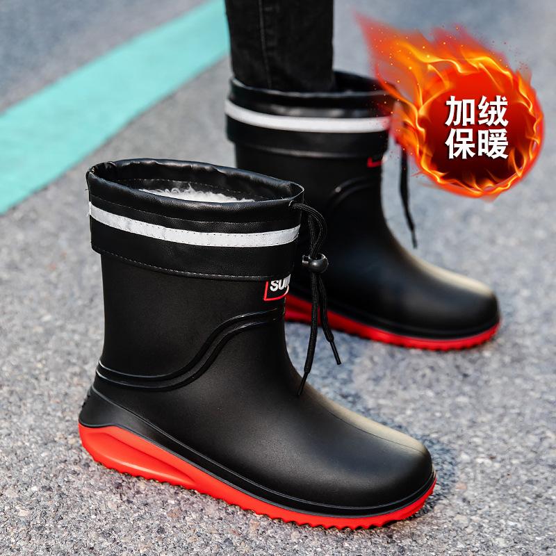 High-end rain shoes men's new waterproof shoes low tube non-slip takeaway riders special rain boots rubber shoes summer velvet
