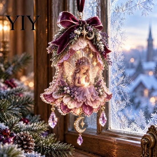 Stunning Fairy Tale Hanging Decor Bell Christmas Ornament, 2D Flat Flower Elegant Ornaments for Stores Decoration, Acrylic Xmas Tree Pendant