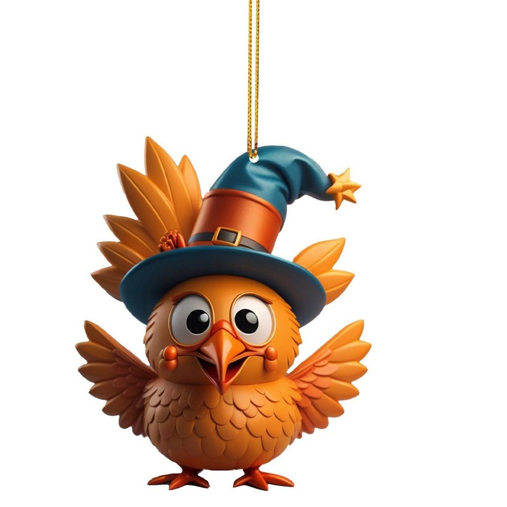 Turkey Cartoon Adorable Acrylic Car Ornament For Joyful Holiday Decor Tree