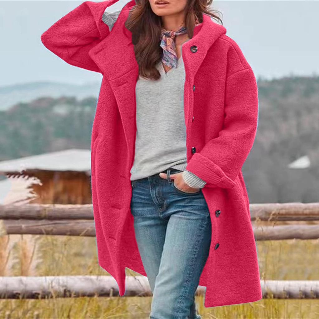 Giacca Colorata da Donna Casual Vestibilità Larga Cappotti con Bottoni Manica Lunga Capospalla con Tasca, Soprabito con Cappuccio