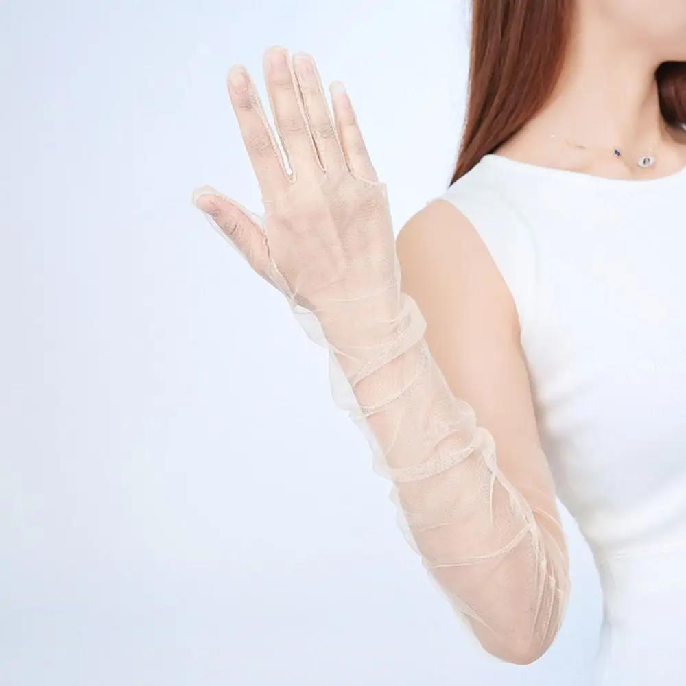 Decoration Thin Mesh Long Transparent Gloves Full Finger 70cm Long Sheer Gloves Sun Protection Driving Gloves Summer
