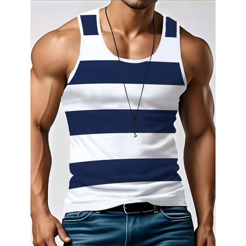 Stripe Plaid Tank Tops Fashion Men's Tops Tees Sleeveless Fitness Vest Harajuku Streetwear T-shirt