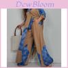 Spring Female Casual Suit Twopiece Set Polyester Print Pocket Long Sleeve For Daily Wear