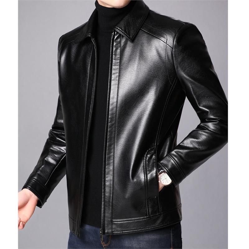 Leather leather jacket men's middle-aged spring and autumn Haining leather jacket men's velvet thick sheep jacket in the elderly