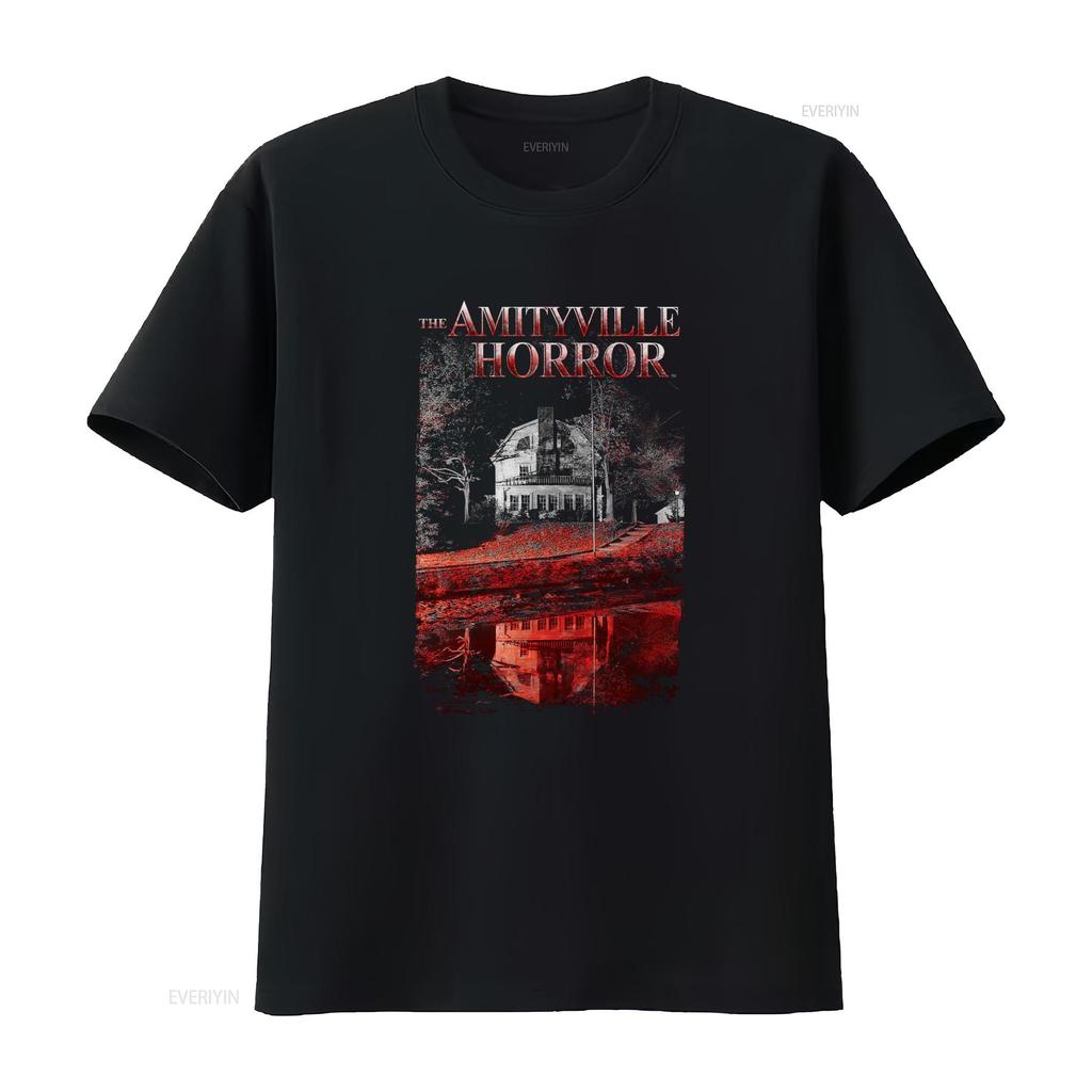 The Amityville Horror Cold Blood Licensed Movie Retro Black T Shirt with Spooky House Print vintage Washed homme