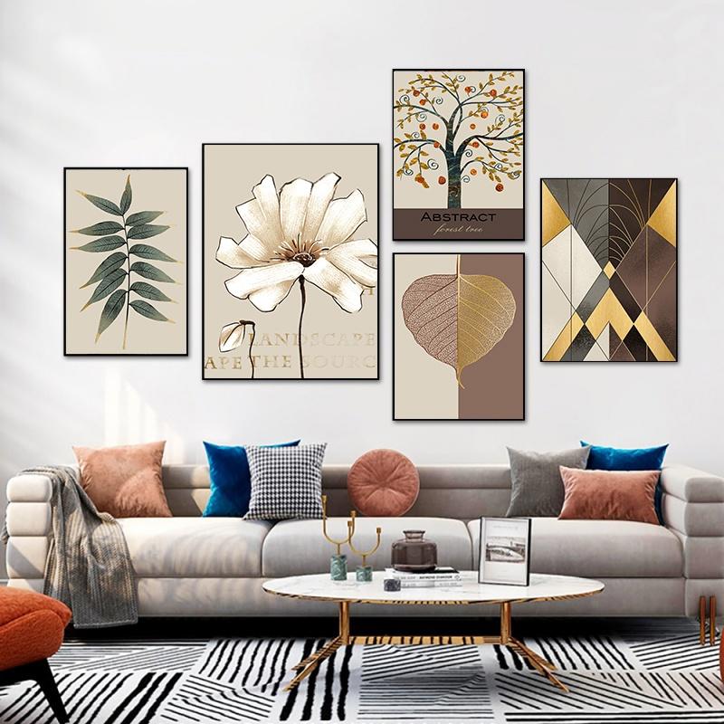 Abstract White Flower Canvas Painting Poster Green Leaves Wall Art Print Decorative Picture Modern Living Room Home Decor Unframed