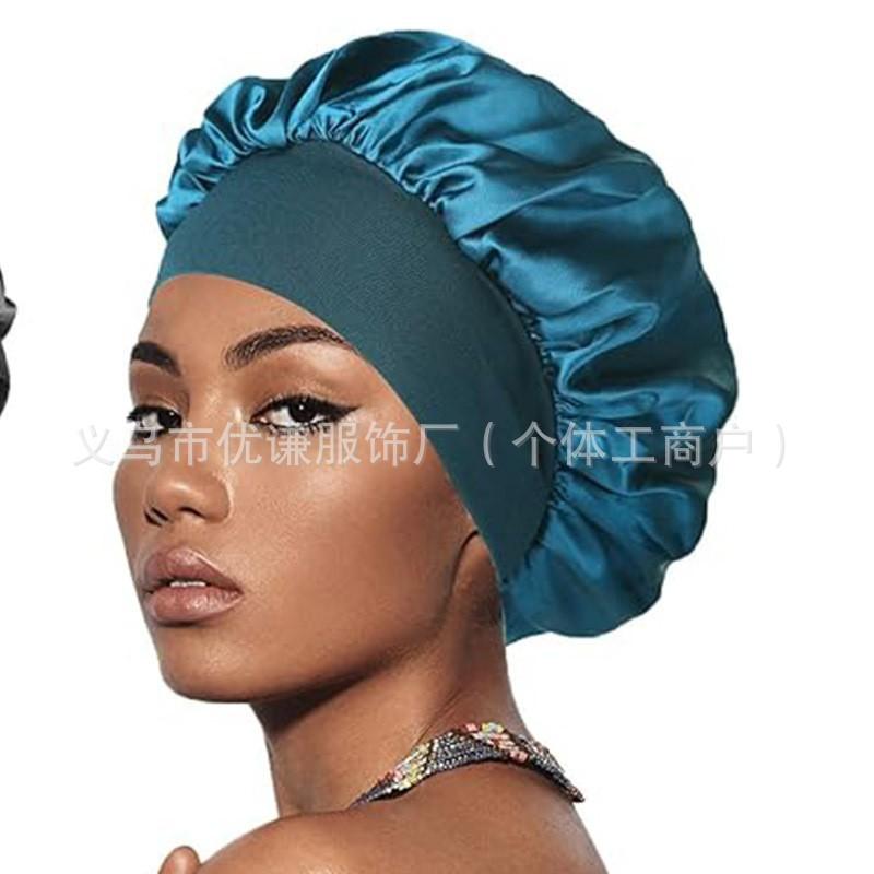 Women's wide-brimmed high-elastic hat satin nightcap hair shower cap high-end material satin hair cap