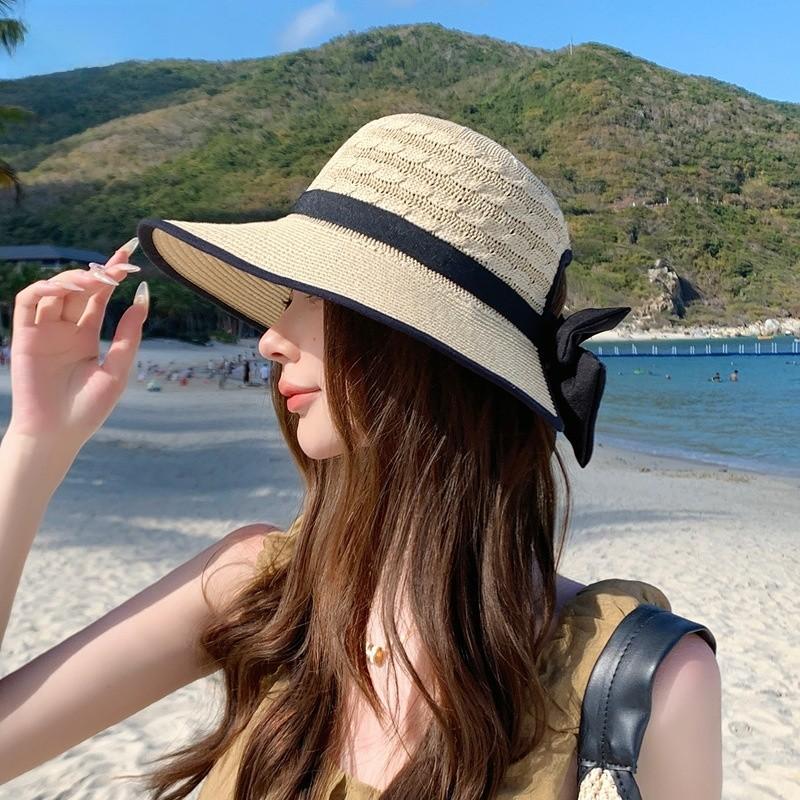 Summer Straw Hat For Women With Butterfly Knot Large Brim Sun Protection For Outdoor Travel