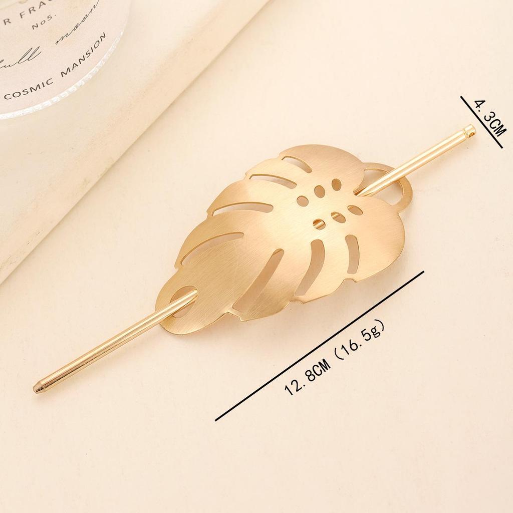 Polished Metal Leaf Hairpin - Women's Hollow Out Brushed Headwear Accessory