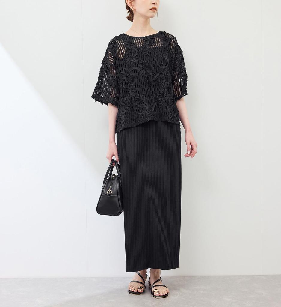 ROPE PICNIC Mesh Cord Embroidered Pullover Top In Black Women's (01)