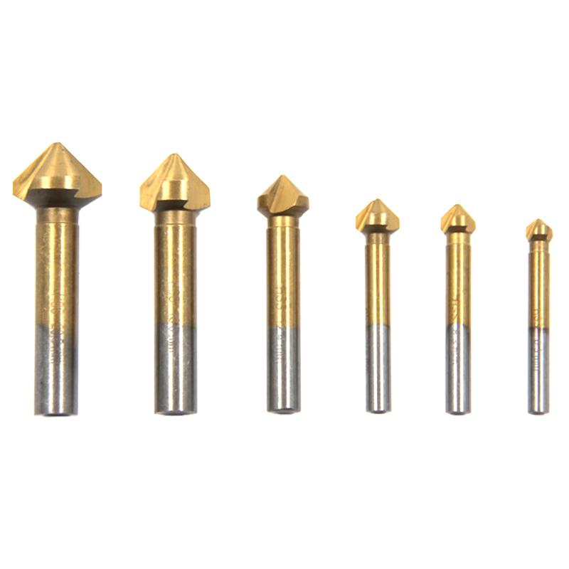 90 Degree Three Blade Full Grind Chamfer Cutter for Hole Enlargement Deburring Spot Facer Drill 6pc Woodwork Drill Bit Tool Set