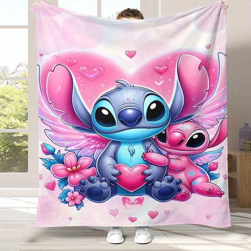 Cartoon S-Stich Kawaii Flanelldecke, Ultraweiche Warme Plüschdecke für Zuhause Schlafzimmer Bett Sofa Abdeckung Camping Picknick Geschenk Kinder 75x90cm pink