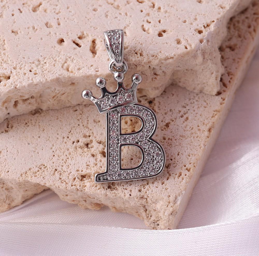 Gold-Plated Crown Rhinestone Letter Pendant Necklace