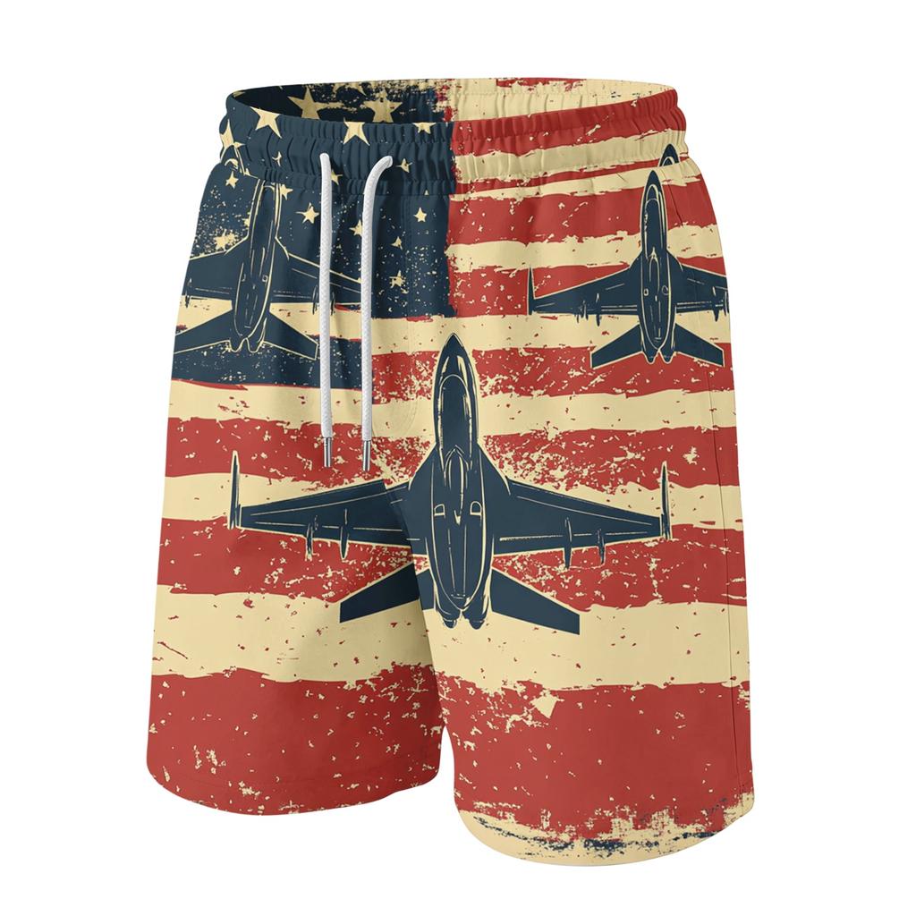 Men's Independence Day Print Drawstring Shorts - Elastic Waist Casual Summer Beach Shorts
