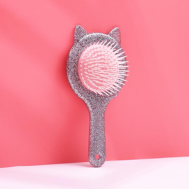 Women's Black Cat Ear Cushion Massage Comb – Portable, Smooths Hair