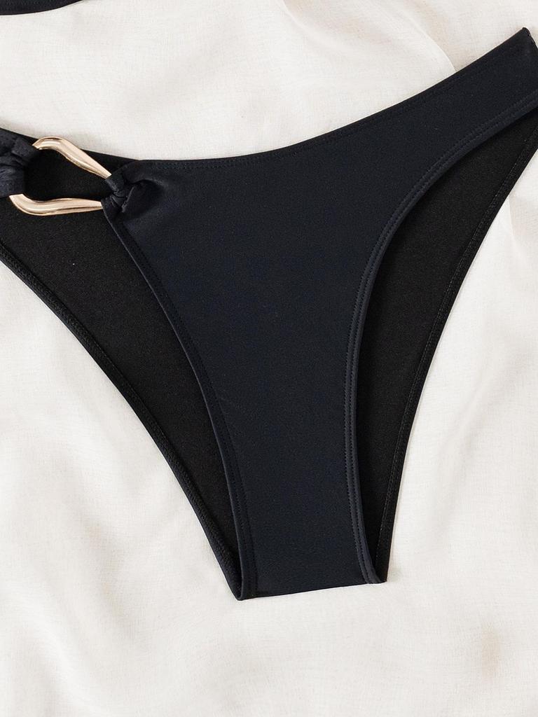 European & American Solid Color One-Shoulder Bikini Set - Women's Swimwear 2025