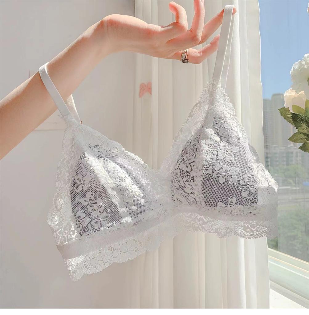 French Sweet Teen Triangle Cup Bra, Summer Ultra-Thin Sexy Wireless Push Up Bra for Small Bust