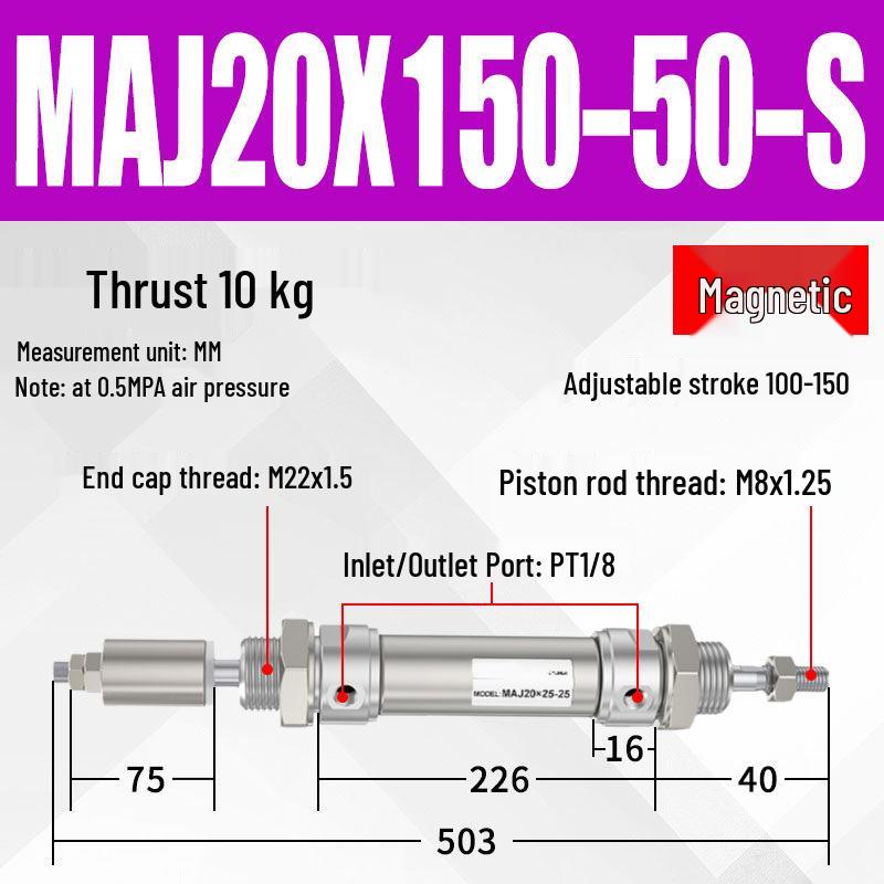 Adjustable Stroke Mini Stainless Steel Pneumatic Cylinder (maj16/20/25/32/40X100-25-50sca)