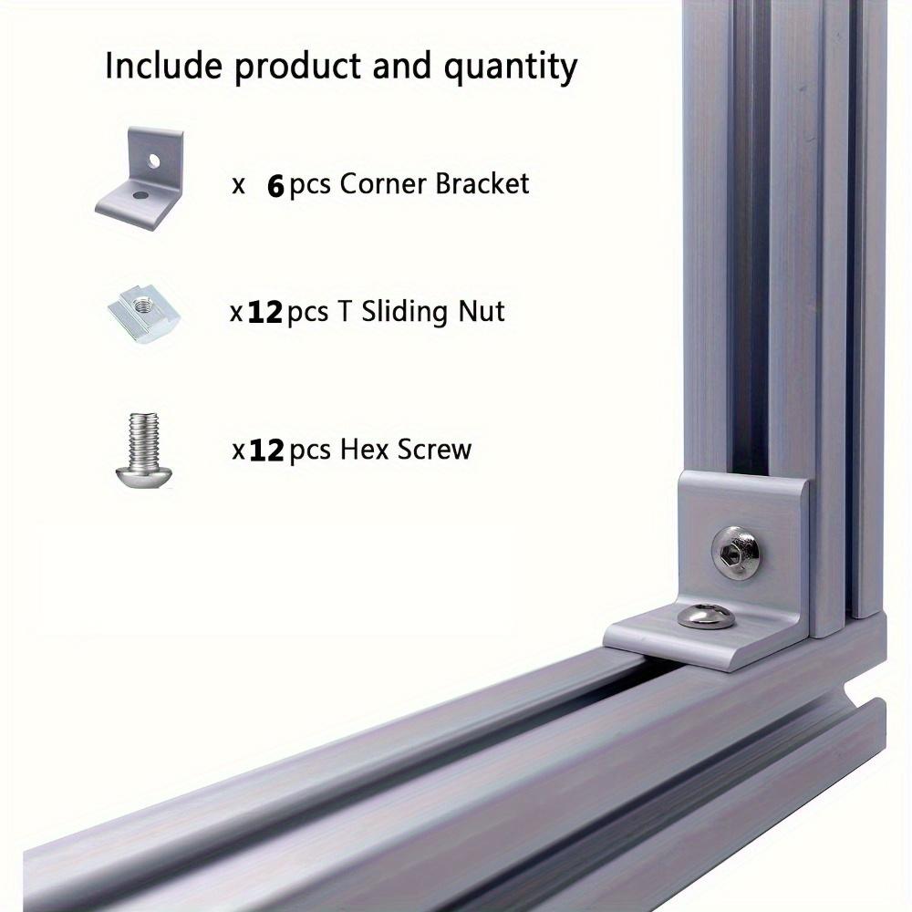 6sets Silvery 2020 Series Aluminum Profile Connectors 6pcs L Corner Bracket with Sliding T Nuts and Bolts for 2020 Aluminum Extrusion Profiles