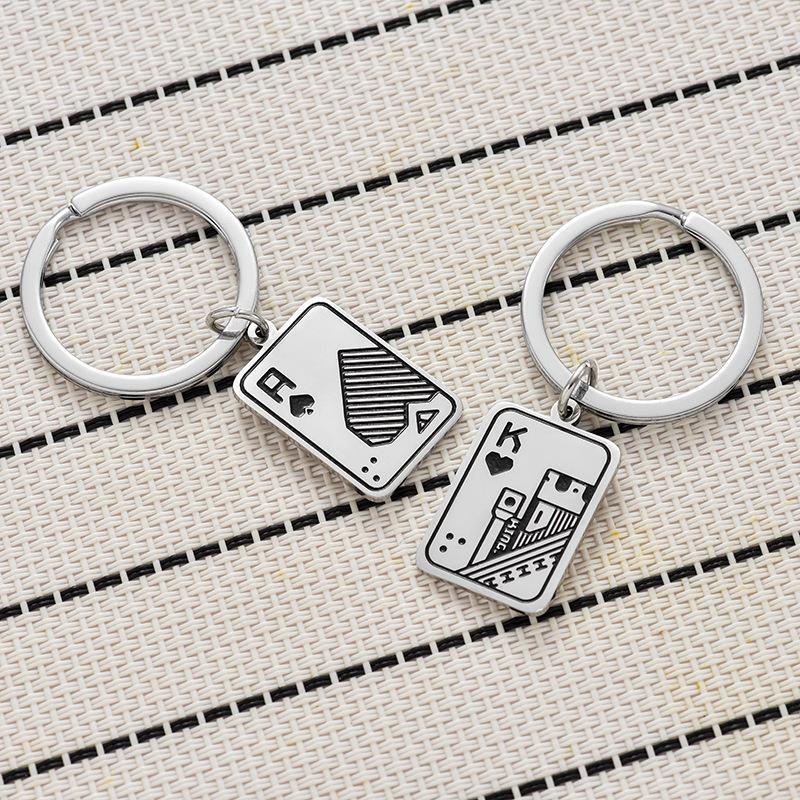 Creative Poker Stainless Steel Keychain Cool Stylish Design Fashion Bag Pendant Practical Personality Gift