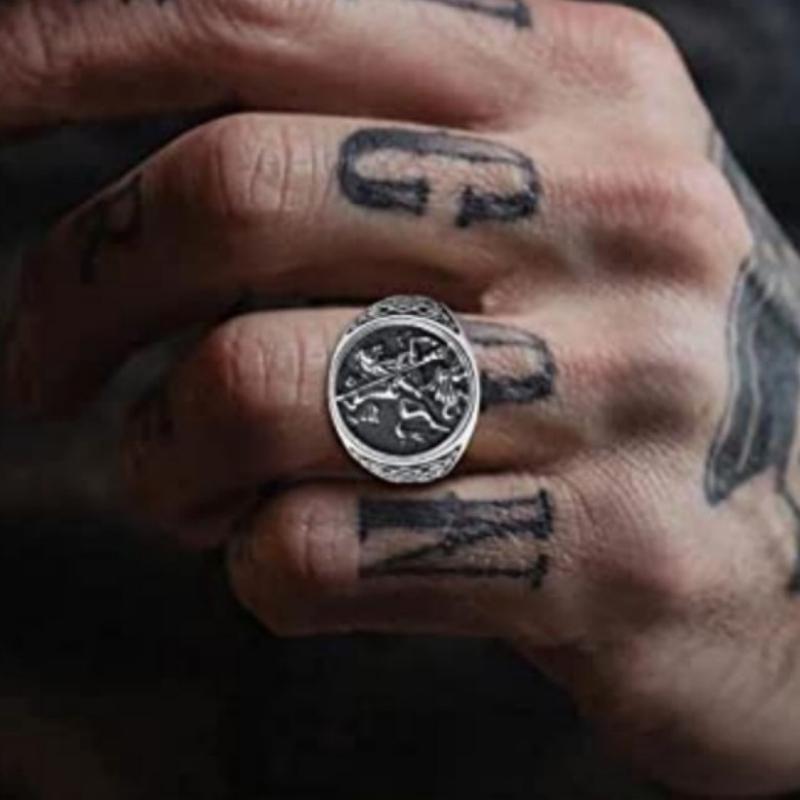 Knight Dragon Slayer Ring for Men, European Medieval Hip Hop Retro Personalized Ring