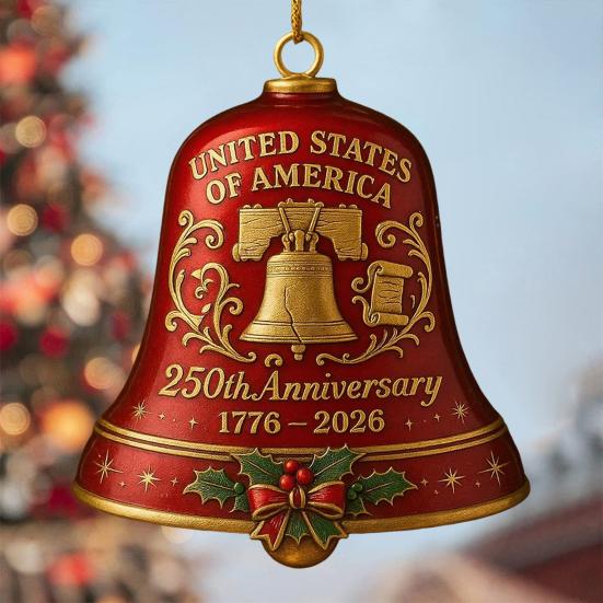 United States 250th Anniversary Bell Ornament Patriotic Commemorative Doorbell Xmas Tree Hanging Decoration for Home Garden Decor